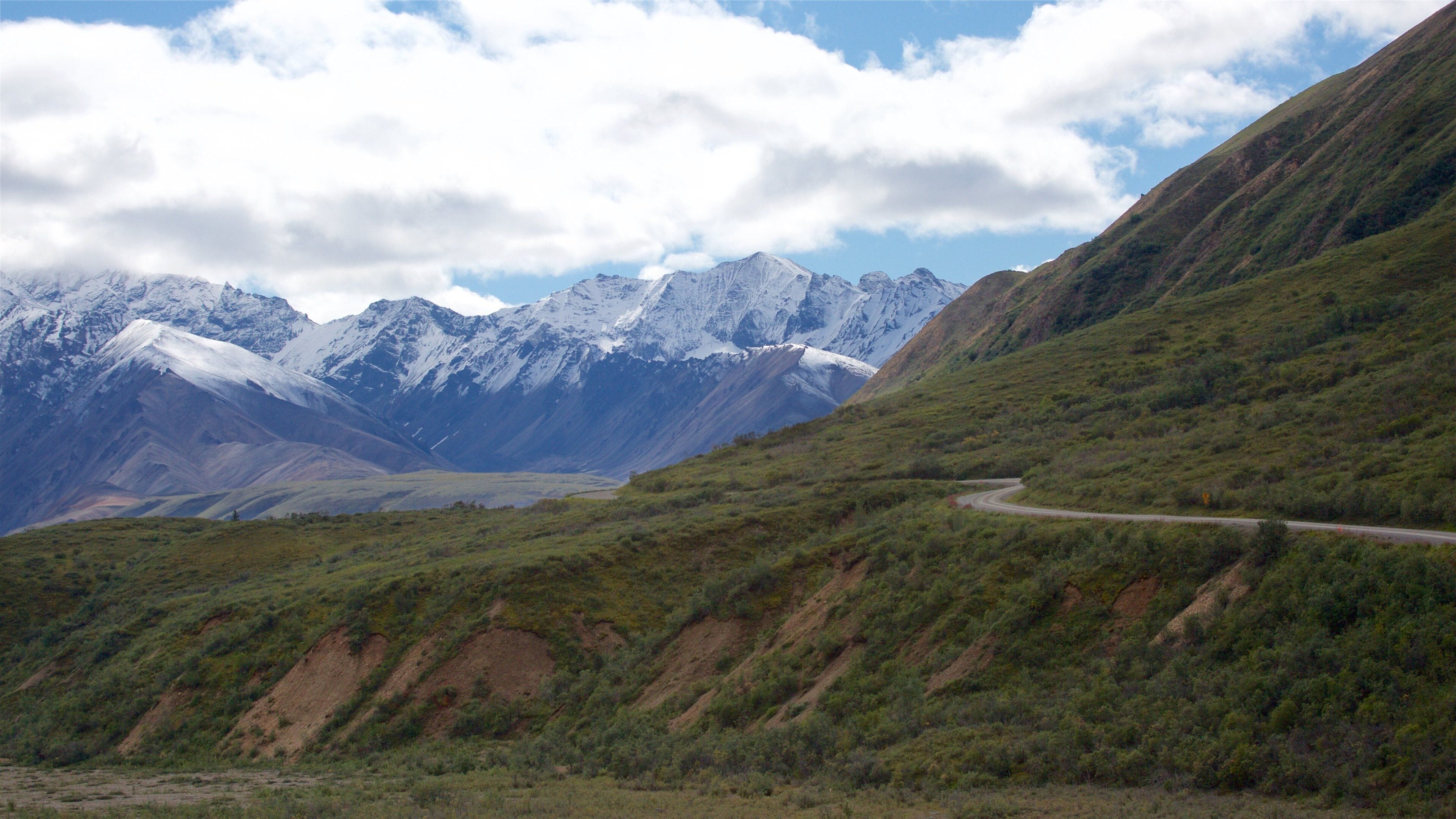 The George Parks Highway Scenic Byway showing mountains and tranquil scenes