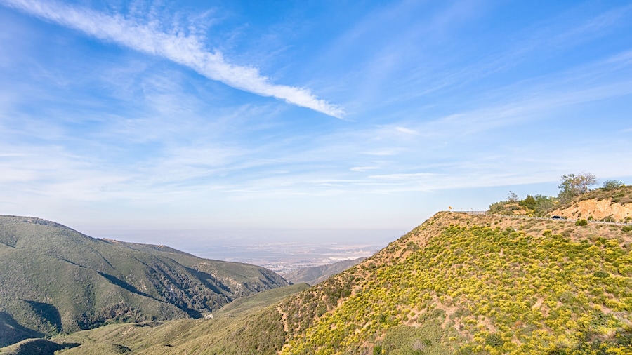 A mountainous landscape with a clear sky.