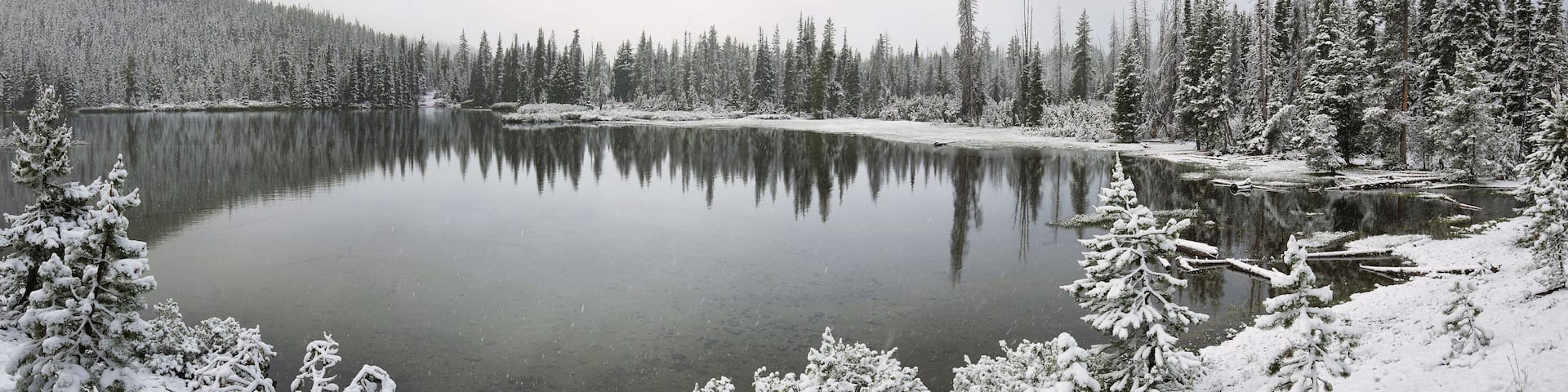 Sparks lake in a snowy day on June