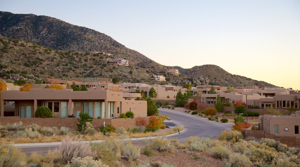 Salt Missions Trail which includes a sunset, a small town or village and landscape views