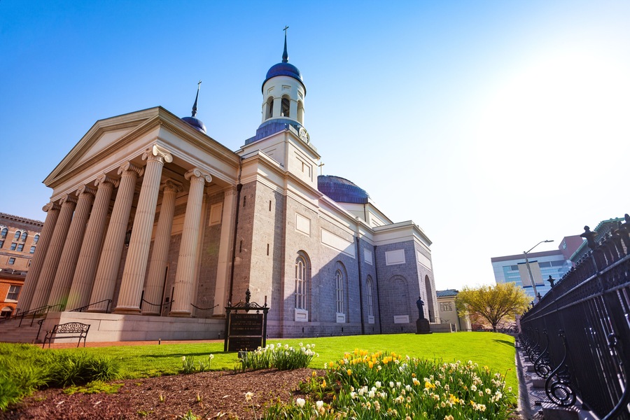 Baltimore Basilica against blue sky Maryland, USA