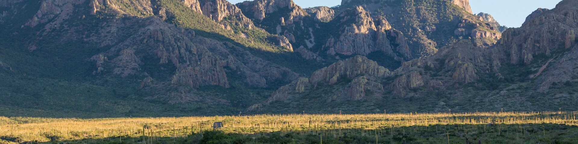 Desert landscape view of the Chisos Basin during the day in Big Bend National Park (Texas).; Shutterstock ID 1454473901; purchase_order: SP-2792; Order: ; client: ; job: Q1 Scenic Routes Purchasing