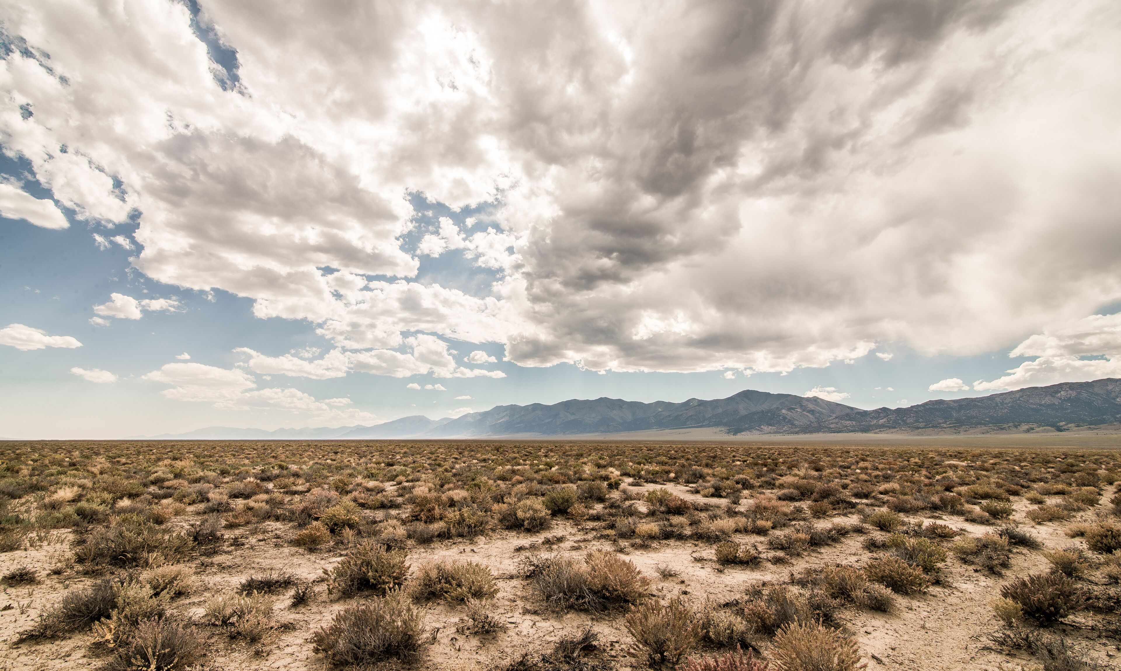 A view of the Nevada Desert and the Ruby Mountains, as seen from Highway 50, "The Loneliest Road in America"