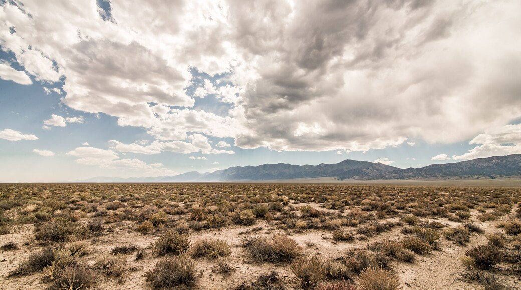 A view of the Nevada Desert and the Ruby Mountains, as seen from Highway 50, "The Loneliest Road in America"