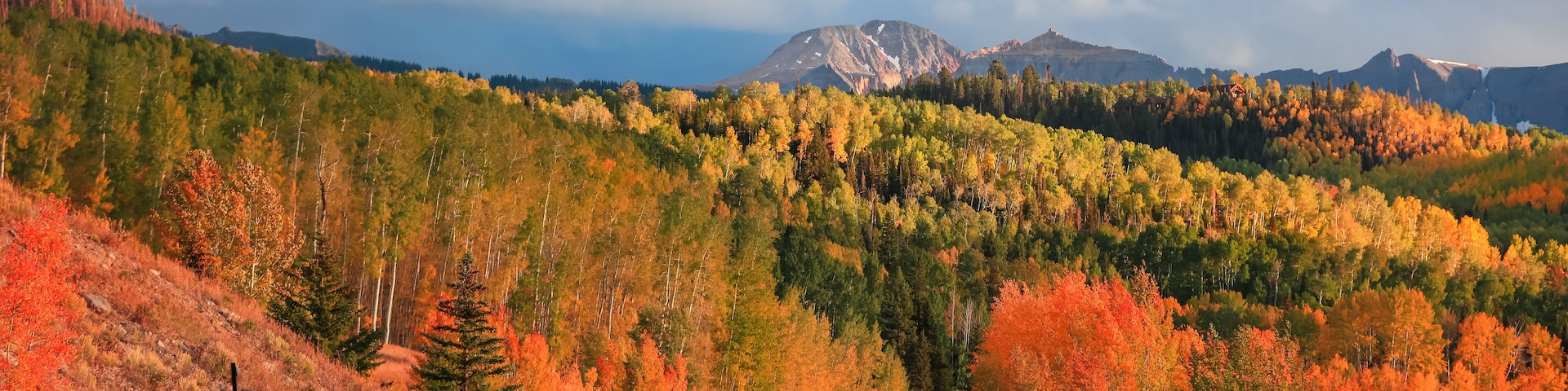 Bright fall foliage along San Juan skyway scenic byway in Colorado