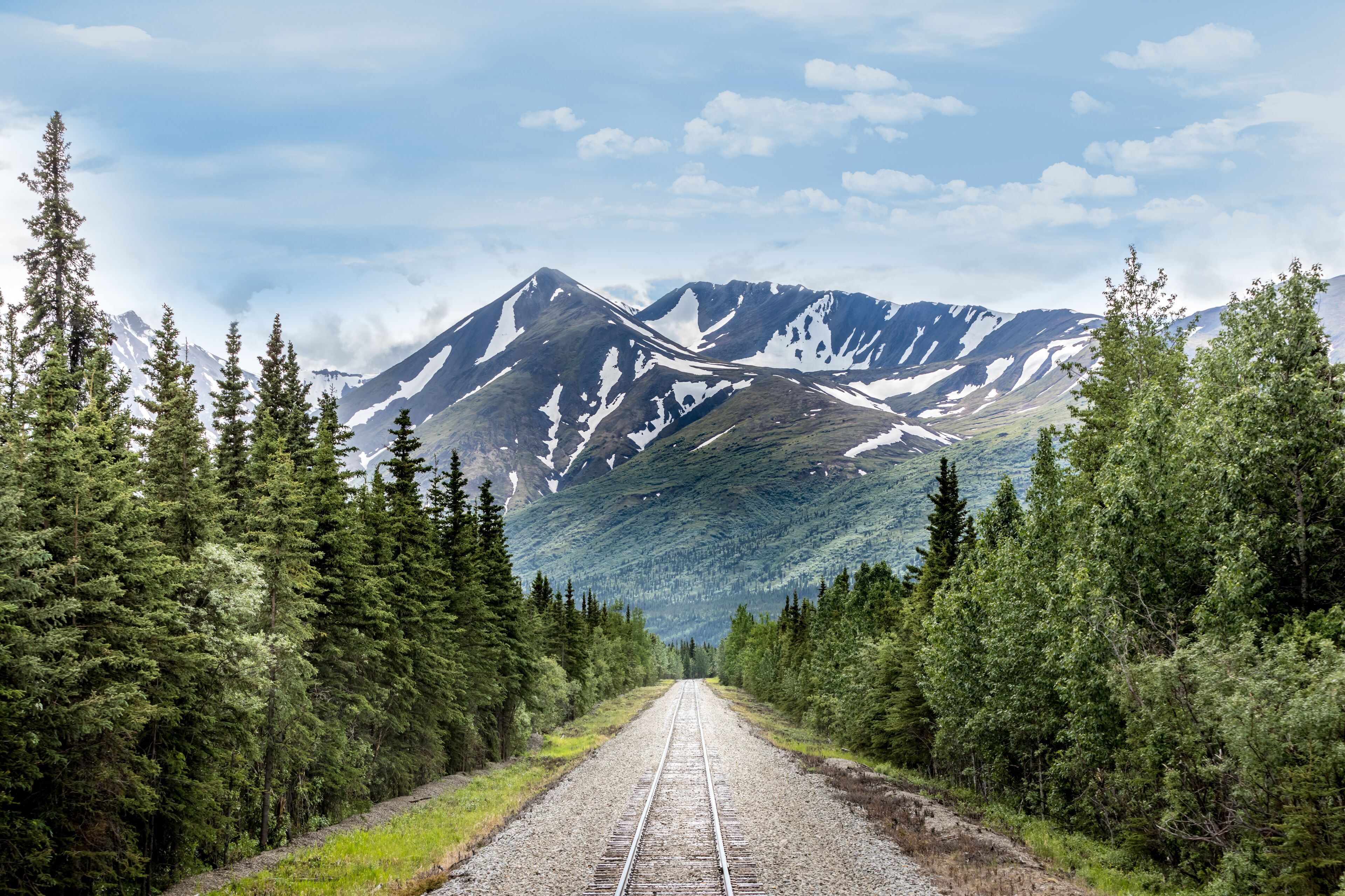 Mountain range and railroad track in Denali National Park Alaska; Shutterstock ID 1150411130; purchase_order: Scenic Routes Q4 Purchasing; Order: ; client: ; job: