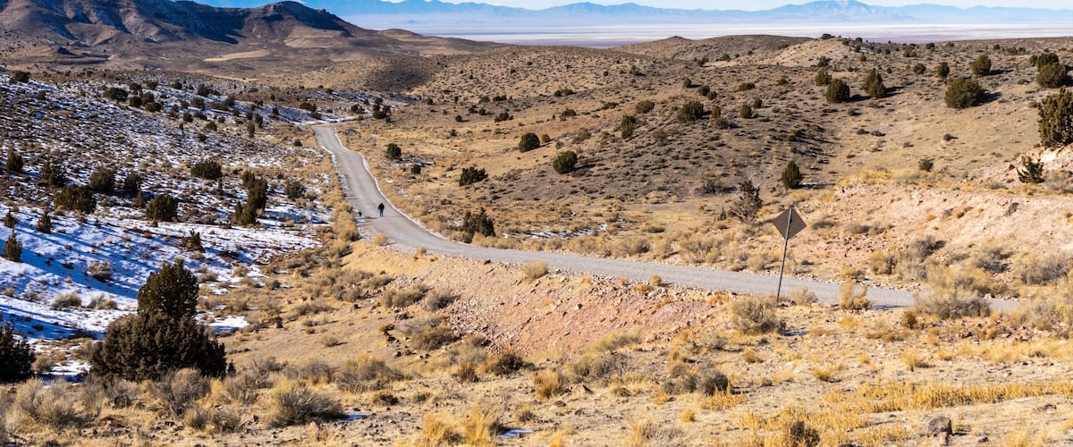 Closeup shot of the Pony Express Trail running through the western desert of Utah
