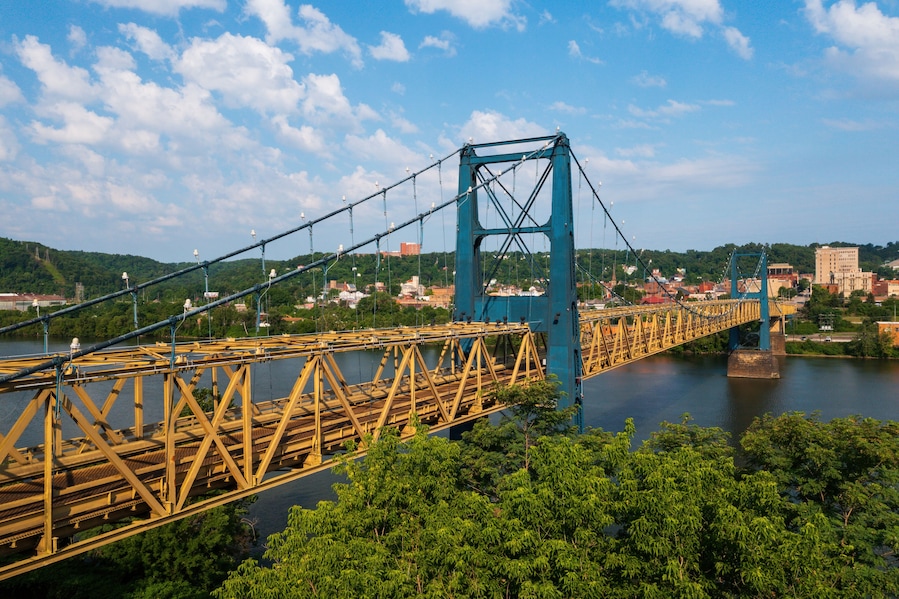 Market Street Bridge - Wire Cable Suspension + Warren Through Truss - Ohio River - Steubenville, Ohio & West Virginia