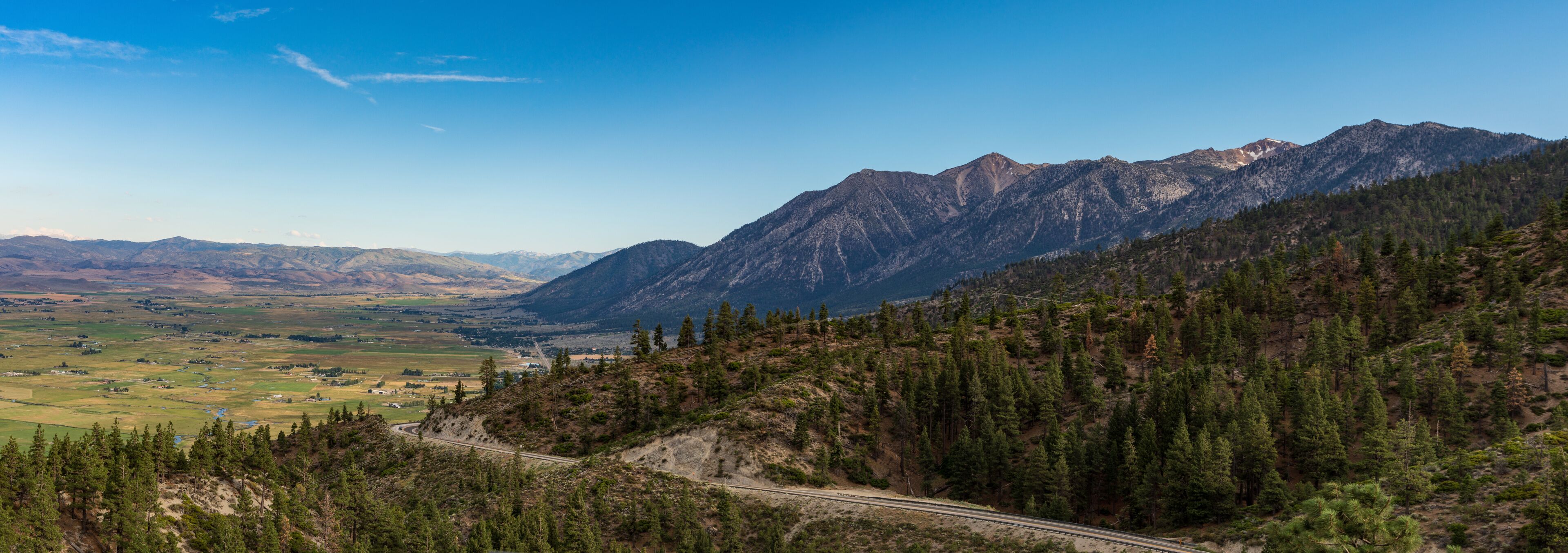 panorama looking back towards Gardnerville Nevada with Sierra mountain range 