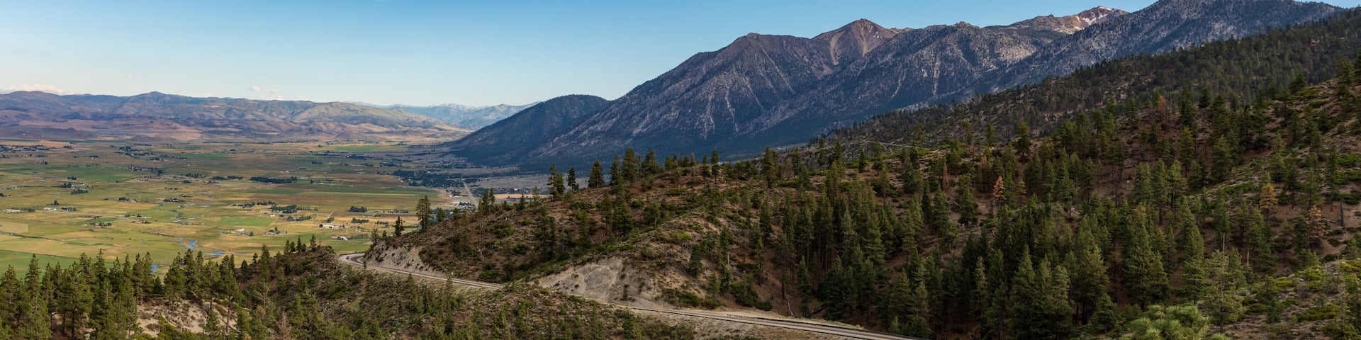 panorama looking back towards Gardnerville Nevada with Sierra mountain range