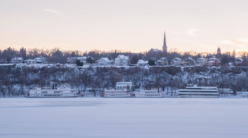 City of Stillwater Minnesota under sunset, including St. Michael's Catholic Church