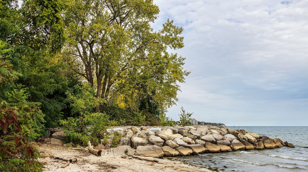 Burlington beach in Lake Ontario during a cloudy autumn day, ON, Canada