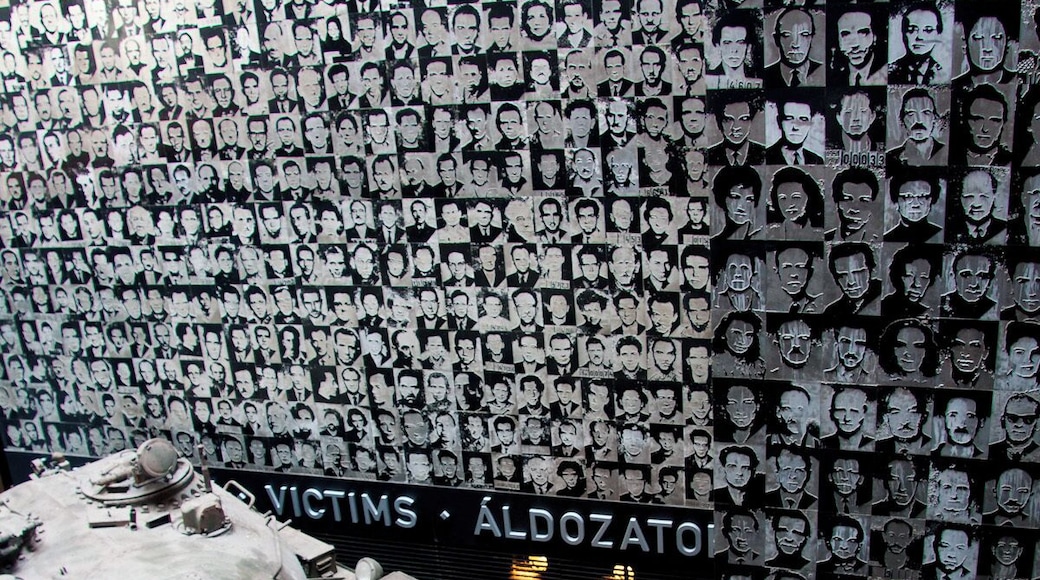 The House of Terror is a museum located in the former headquarters of the secret police of both the Nazi and Communist governments. The museum recounts the grim events and practices of the "double occupation" of the Nazis and Communists beginning in World War II.
A 4-story wall inside the building atrium displays pictures of the victims of the secret police during the reign of terror.
#History