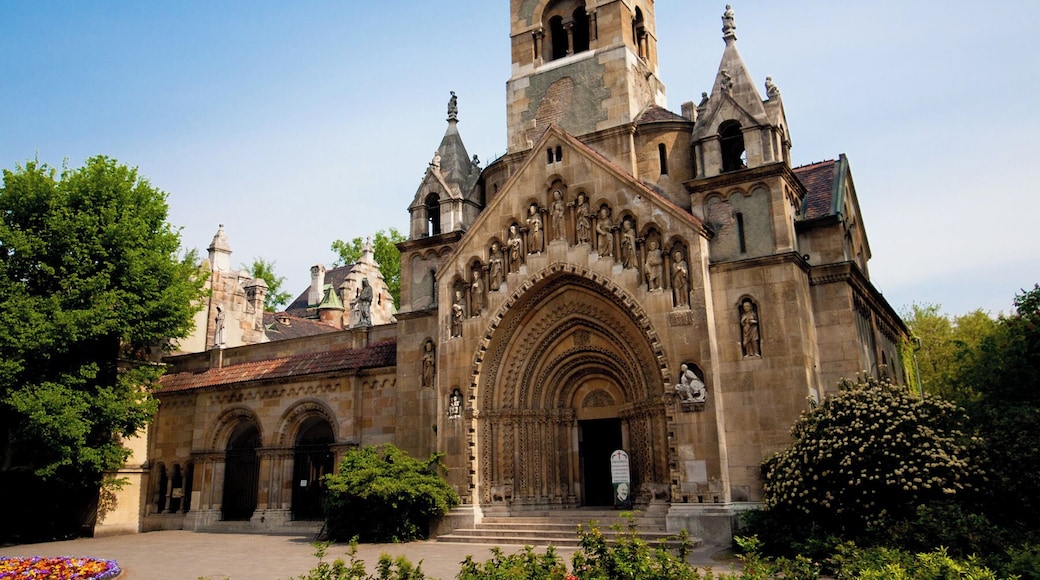 Vajdahunyad Castle is an exhibition castle in the City Park in Budapest. It was built between 1896 and 1908 as part of the Millennial Exhibition which celebrated 1000 of the Hungarian Empire. The castle blends a number of different architectural styles including Romanesque, Gothic, Renaissance, and Baroque.
The oldest part of the castle is the Romanesque style which reflects the architecture of the 11th - 13th centuries. The replica of the Portal of the Church of Jak (pictured here) was chosen as a representation the Romanesque style found in western Hungary. The entire Church of Jak could not be copied due to its size, so just the elaborate church gate was recreated.