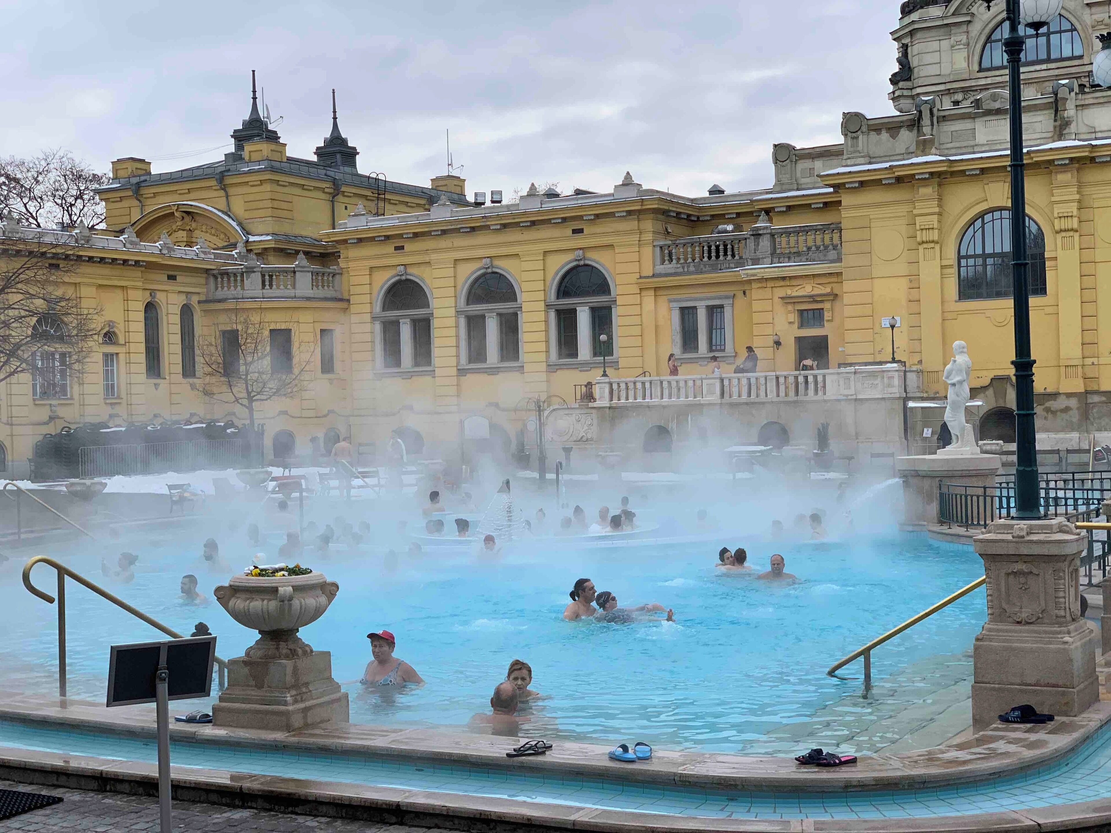 The Széchenyi Medicinal Bath in Budapest is the largest medicinal bath in Europe. Its water is supplied by two thermal springs, their temperature is 74 °C and 77 °C. Components of the thermal water include sulphate, calcium, magnesium, bicarbonate and a significant amount of metaboric acid and fluoride.
#budapest
#hungary
#thermal bath