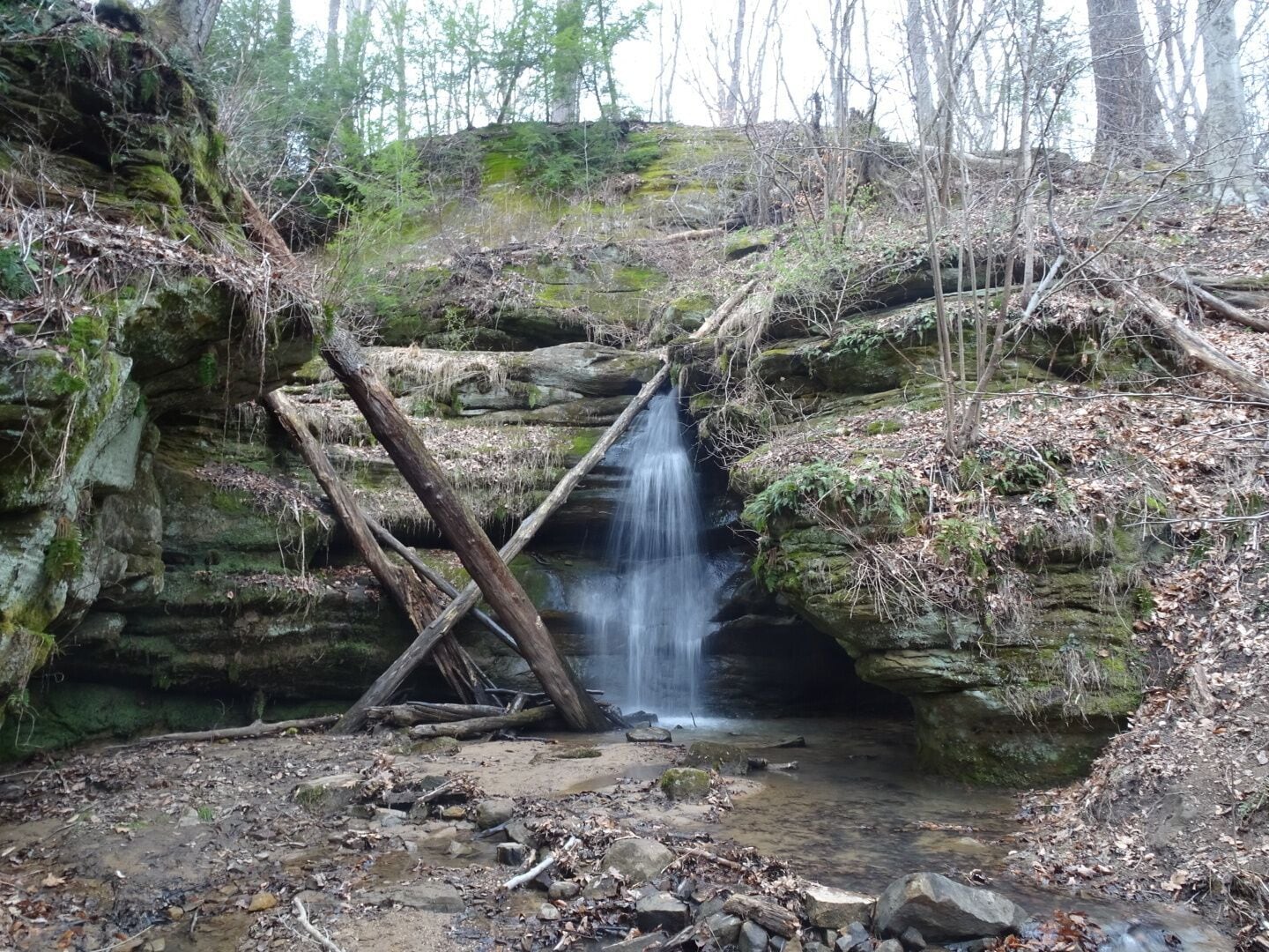 When hiking in early spring, keep an ear out for the sound of moving water and you may be rewarded with stumbling upon a seasonal waterfall.