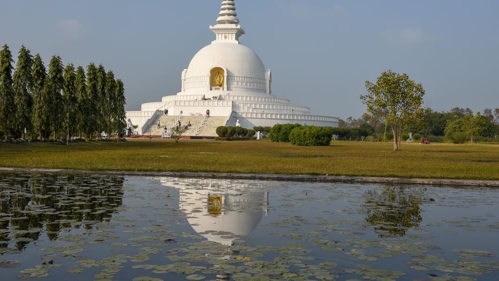 World Peace Pagoda at the monastic zone of Lumbini in Nepal