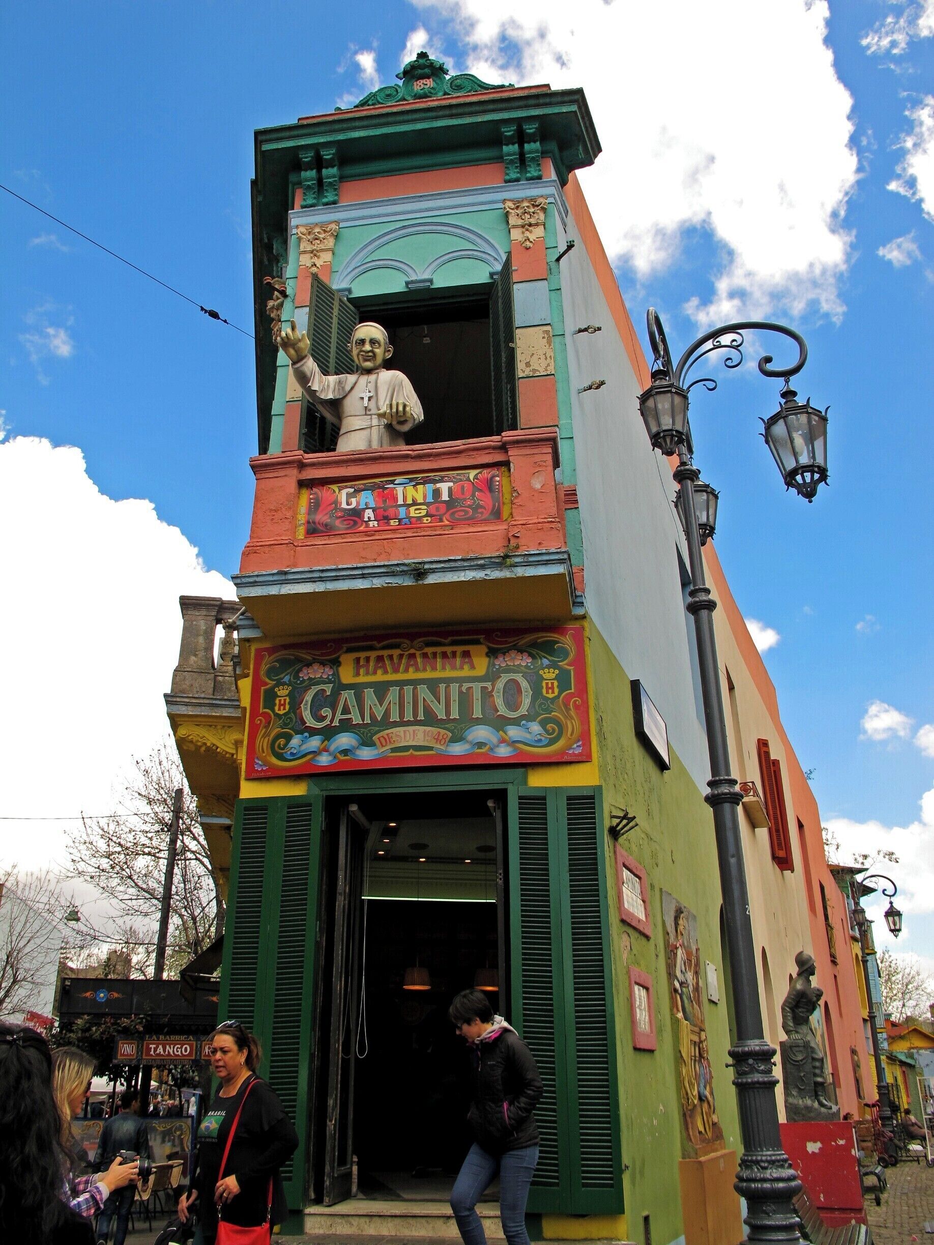 At the corner of Caminito street, Pope Francisco blesses the visitors.