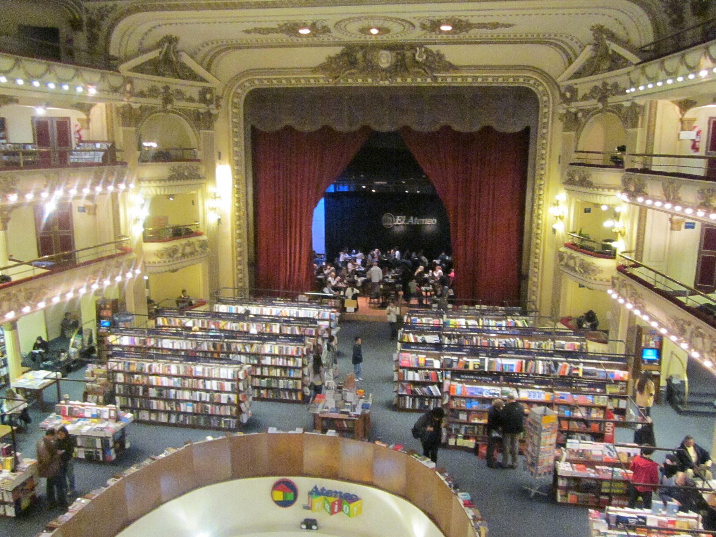Probably one of the most beautiful book stores in the world. What was once a beautiful theater, is now a bookstore. Complete with a cafe located on the former stage. 