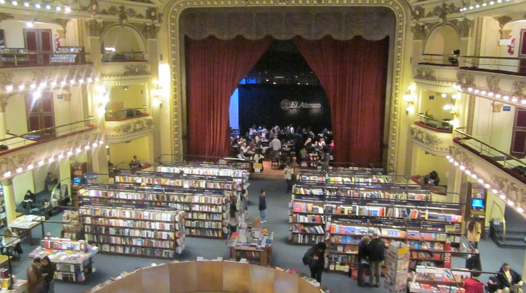 Probably one of the most beautiful book stores in the world. What was once a beautiful theater, is now a bookstore. Complete with a cafe located on the former stage.