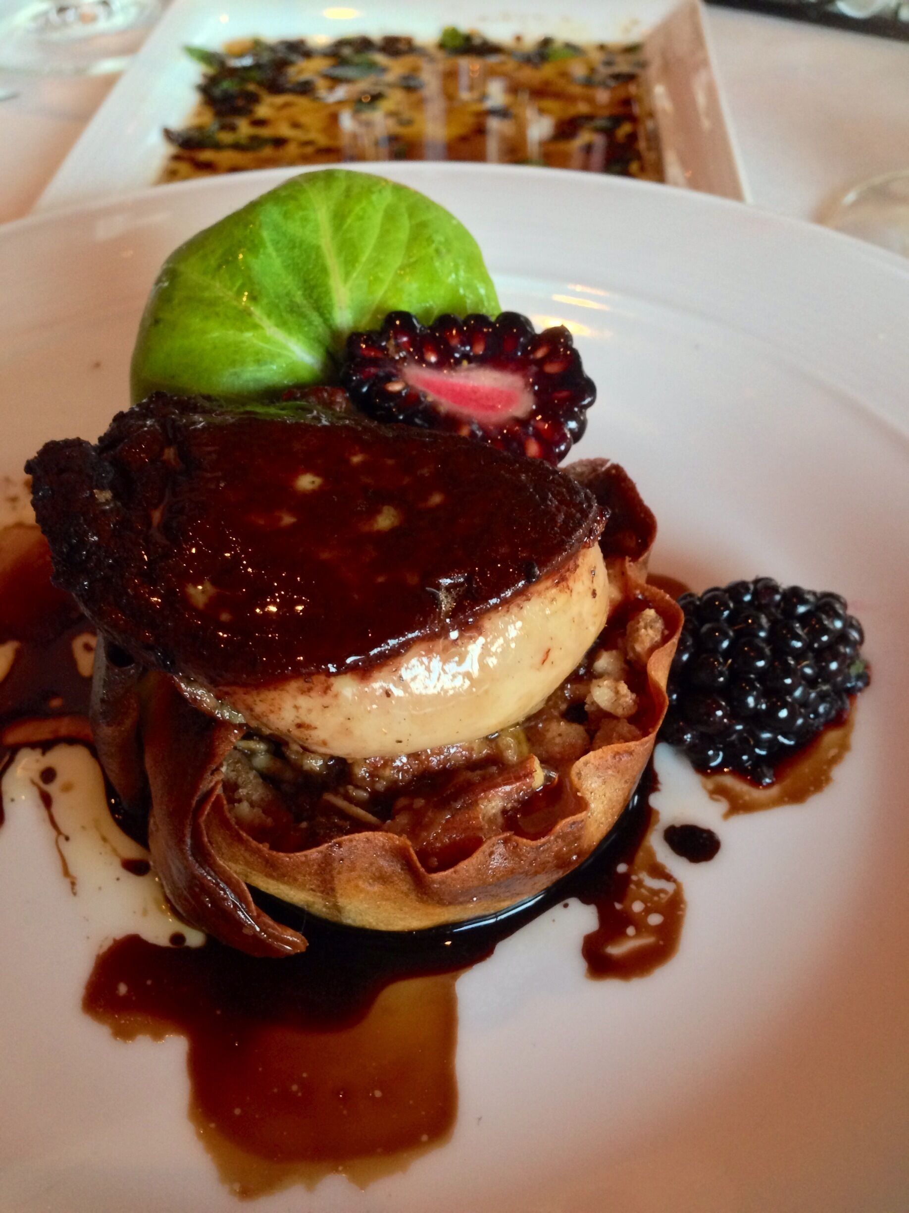 Beautiful restaurant in downtown Buffalo. This is fois gras on a dark berry tart. Melts in your mouth.