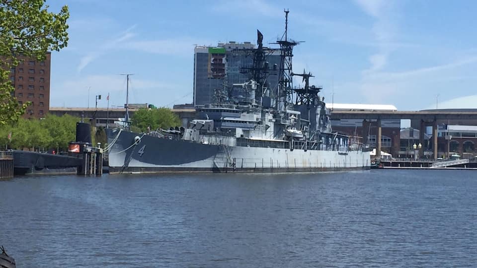 The USS Little Rock and the submarine, USS Croaker just to the left. Both are open for tours.