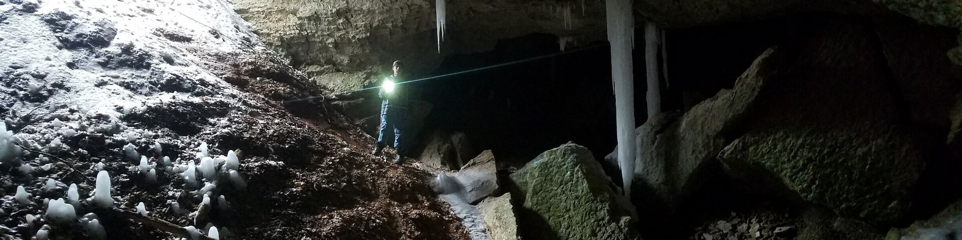 Very cool cavern out in the woods really need to look for it as the opening is small but huge inside