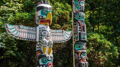 Native American Totem poles in Stanley Park, Vancouver.