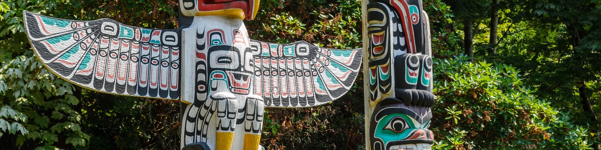 Native American Totem poles in Stanley Park, Vancouver.