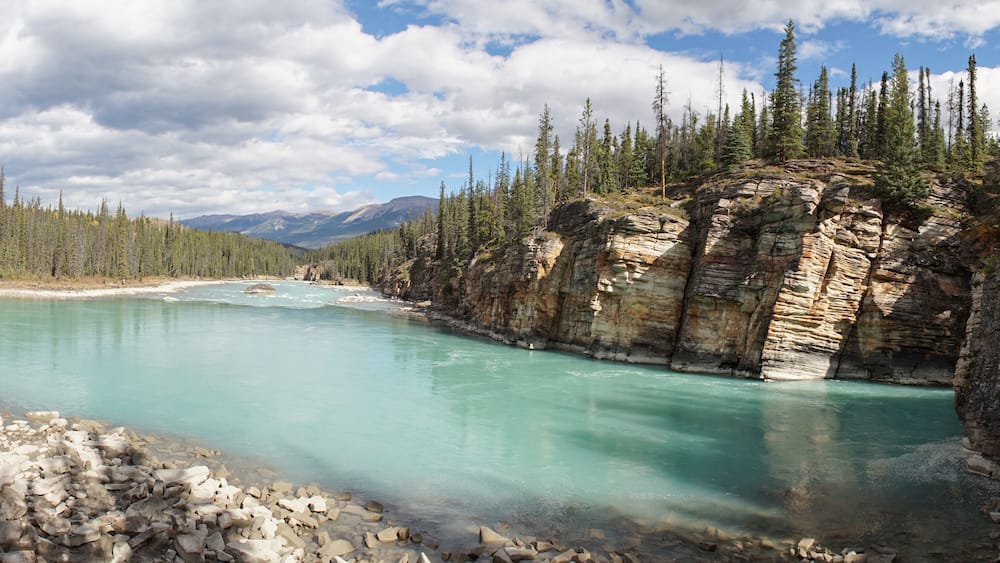 Lower River at Athabasca Falls in Jasper National Park, Canada.