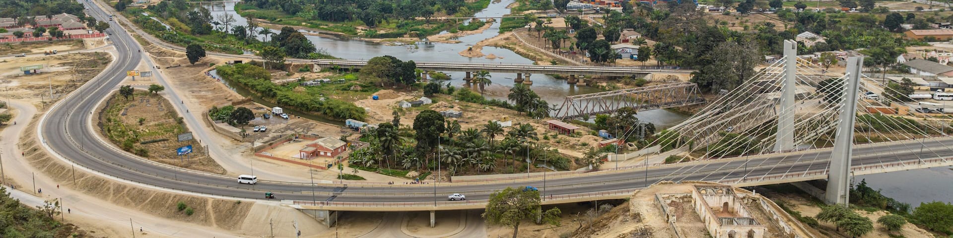 Aerial of the bridge over Catumbela, Benguela, Angola