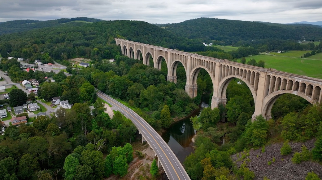The Tunkhannock Creek Viaduct is a historic railroad bridge in Pennsylvania, renowned for being the world’s largest reinforced concrete bridge completed in 1915