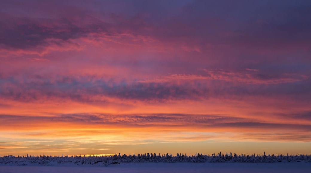 Sunrise Clouds Over The Porcupine River; Old Crow, Yukon, Canada