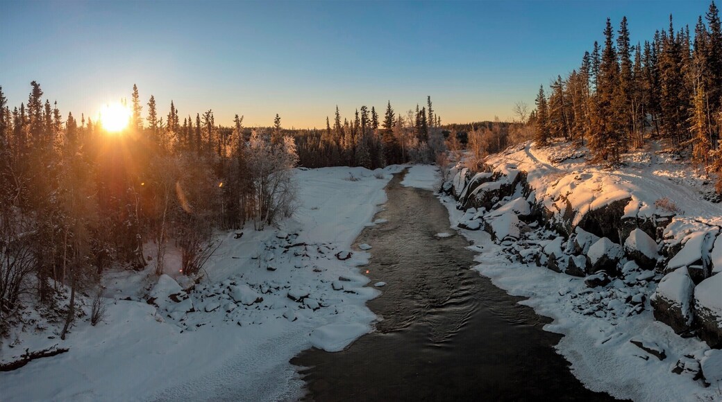 On the way to the falls you will cross a really nice bridge. I was really surprised to see the river was not frozen all the way over.