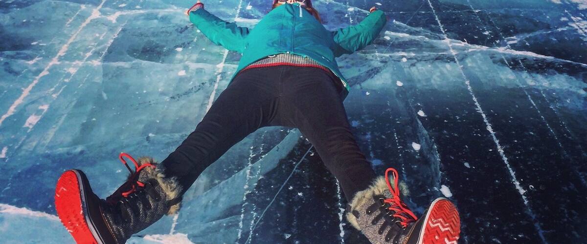 Road on frozen lake, road to diamond mine in Diavik