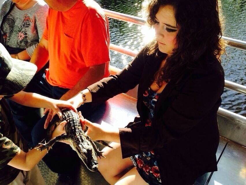 Fancy holding a tiny alligator? 'Twas my surprise when they started passing this little guy around the boat! They are surprisingly very soft. :)