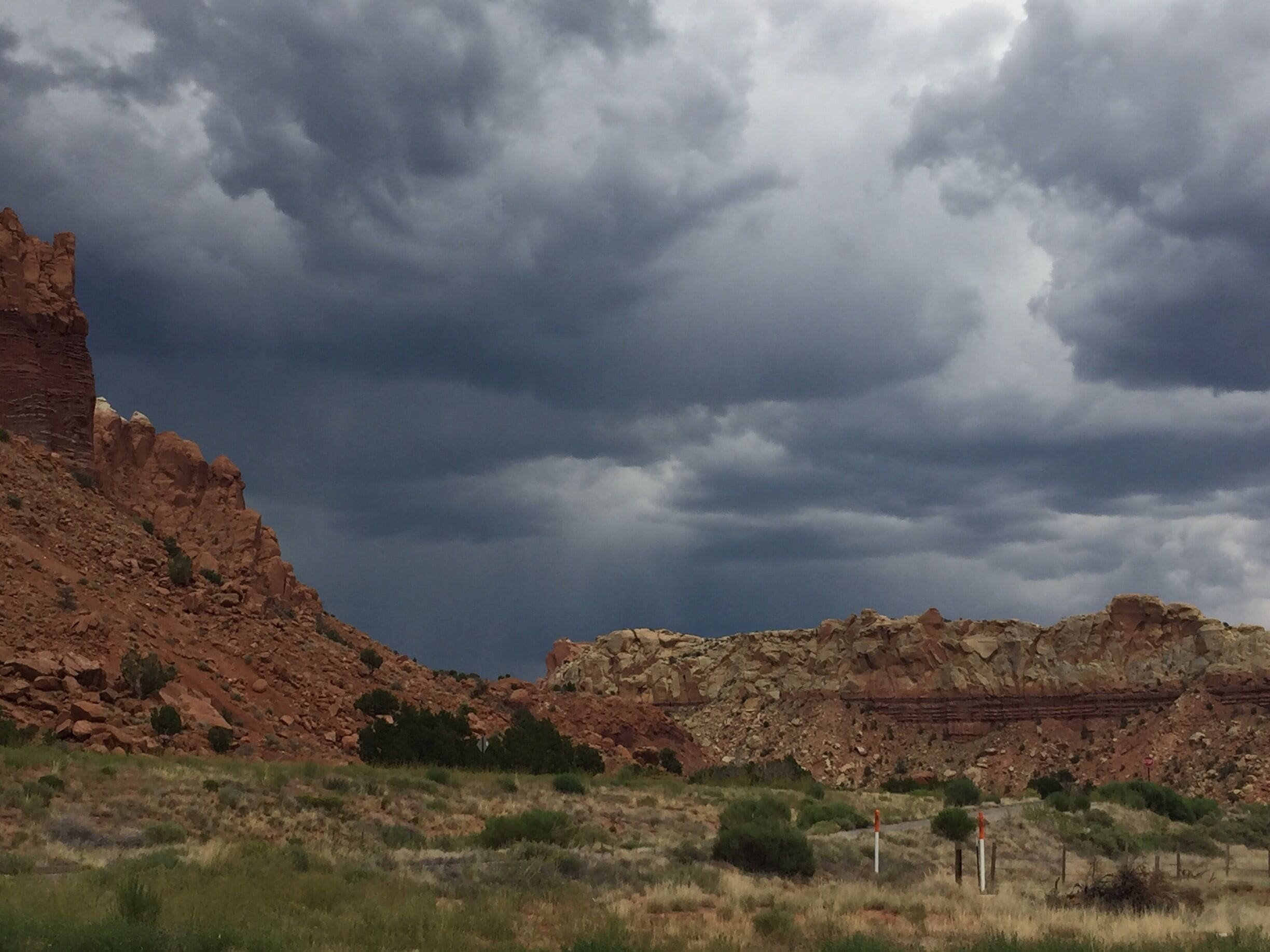 This is near the Ghost Ranch! Facing Georgia O'Keeffe's famous Pedernal Mountain. So beautiful!