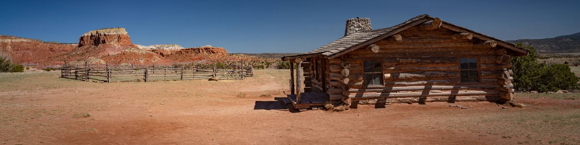 Log cabin in the mountains of Ghost Ranch, New Mexico