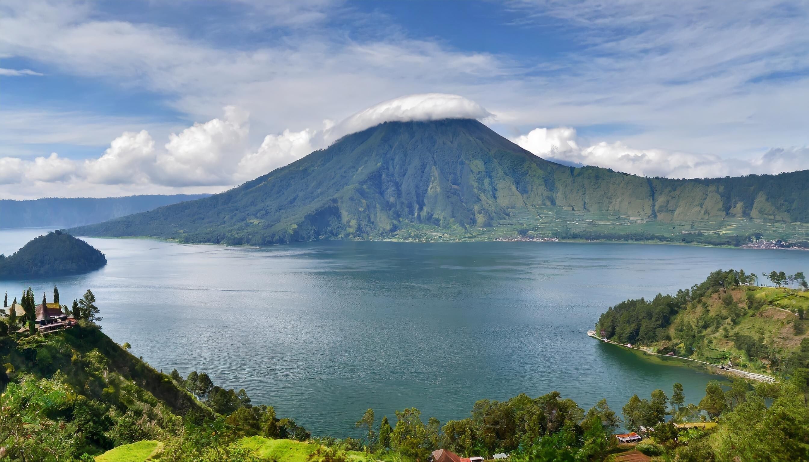 Danau toba lake scenery and unactive volcano