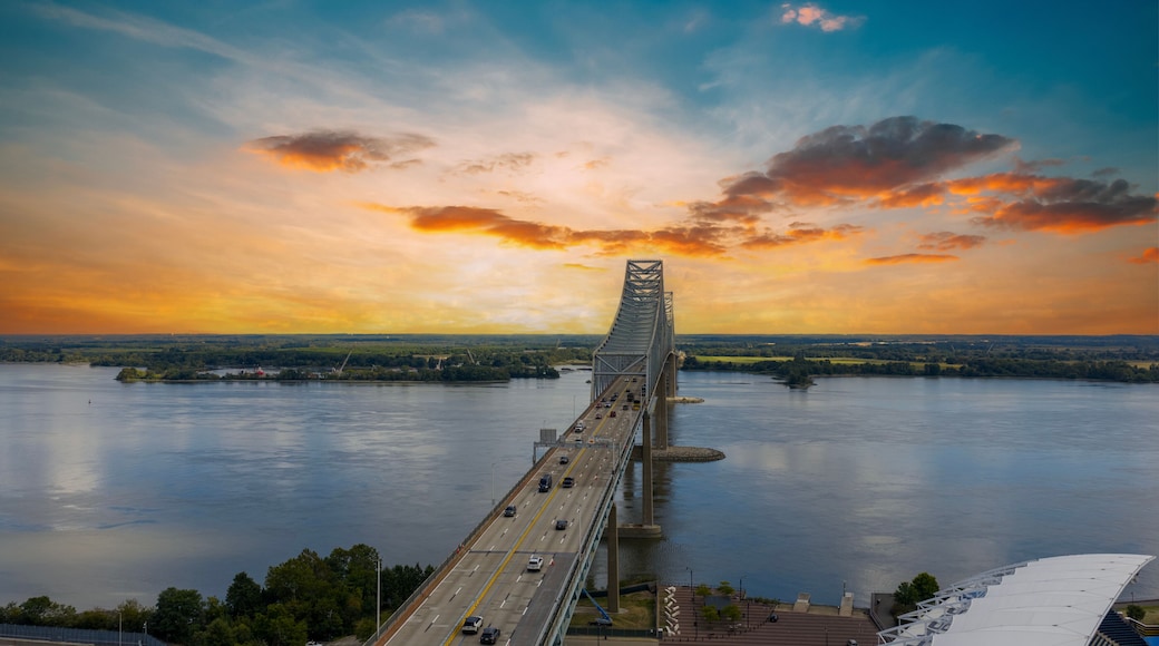 the Commodore Barry Bridge over the Delaware River at Subaru Park in Chester Pennsylvania USA