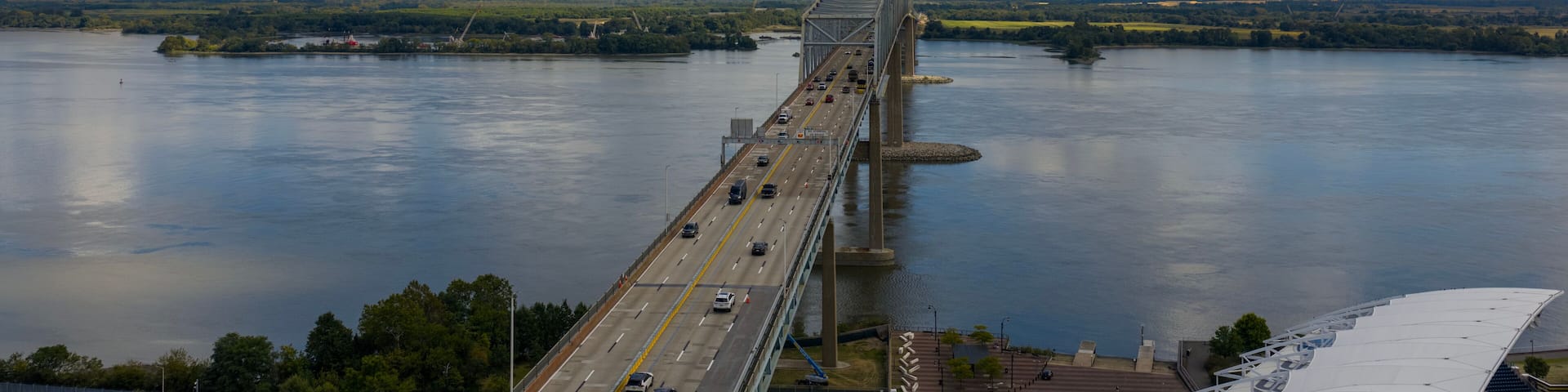 the Commodore Barry Bridge over the Delaware River at Subaru Park in Chester Pennsylvania USA
