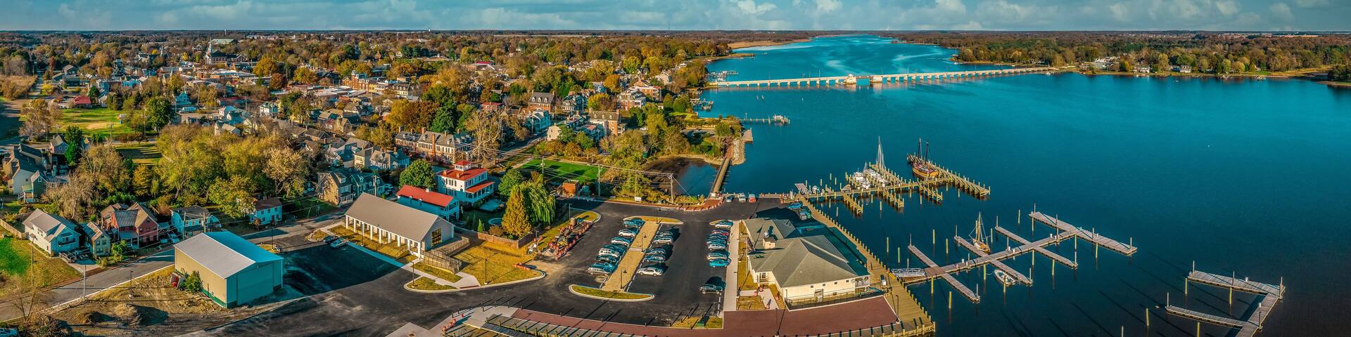 Aerial summer view of colonial Chestertown on the Chesapeake Bay in Maryland USA