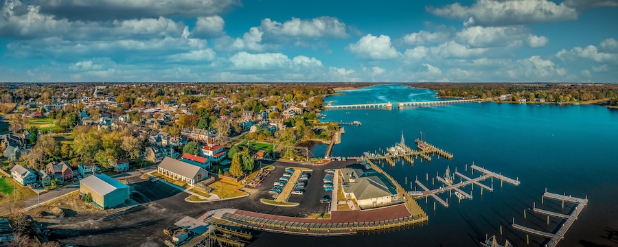Aerial summer view of colonial Chestertown on the Chesapeake Bay in Maryland USA