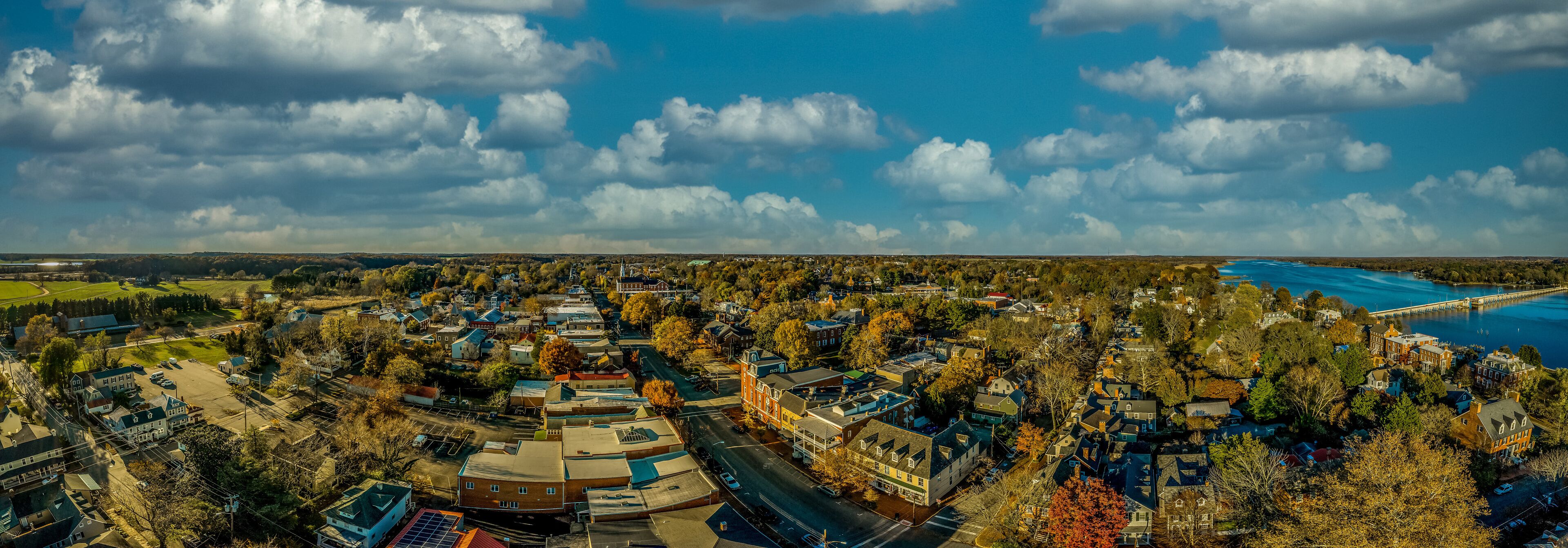 Aerial summer view of colonial Chestertown on the Chesapeake Bay in Maryland USA