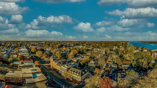 Aerial summer view of colonial Chestertown on the Chesapeake Bay in Maryland USA