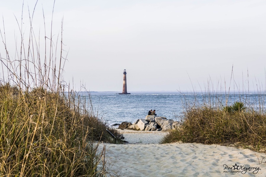 The Morris Island lighthouse stands alone approximately 300 yards off shore from the Island of Folly Beach. #roadtrip