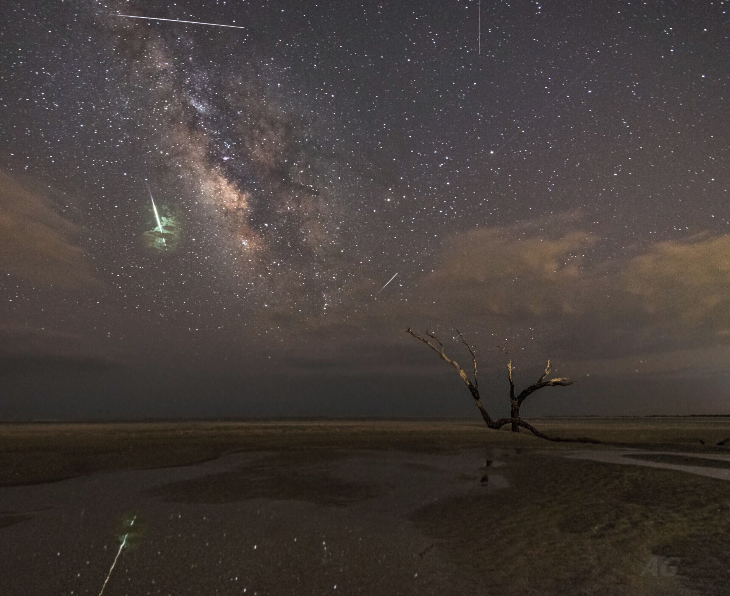 Folly Beach County Park in South Carolina has one of the darkest night skies that can be found without having to drive a billion miles into the middle of nowhere. It is a great place to watch the night sky (weather permitting). This tree at the end of the park is very special - it stands on it's own and makes for a great subject to photograph. Visit this location at low tides though since the far end of the park is inundated with tidal waters at high tide. You can also spot Dolphins close to the shore here - on this day, there was an entire group of them feeding just feet off the coast. Do carry lots of bug spray with you as the South Carolina bugs are out in murderous numbers on most nights.
As regards this image, it is a blend of 3 exposures to capture multiple Perseid meteors. Each exposure was @30 seconds @16mm focal length with an ISO of 3200.
#treetrove, #weekend #roadtrip #colorful #bestof5 #meteor #perseid #galaxy #space