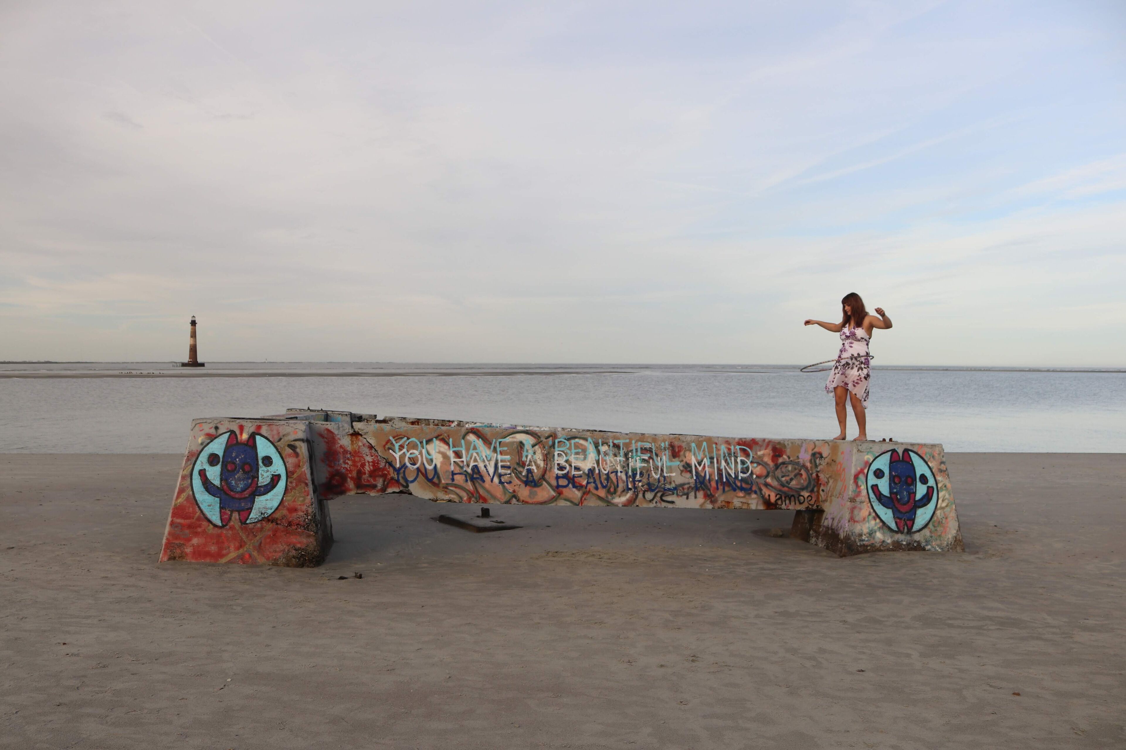 Hula hooping amidst lighthouses and vandalized concrete structures #Adventure