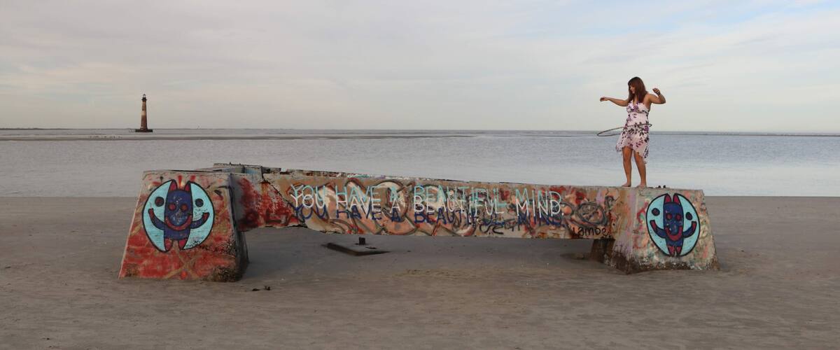Hula hooping amidst lighthouses and vandalized concrete structures #Adventure