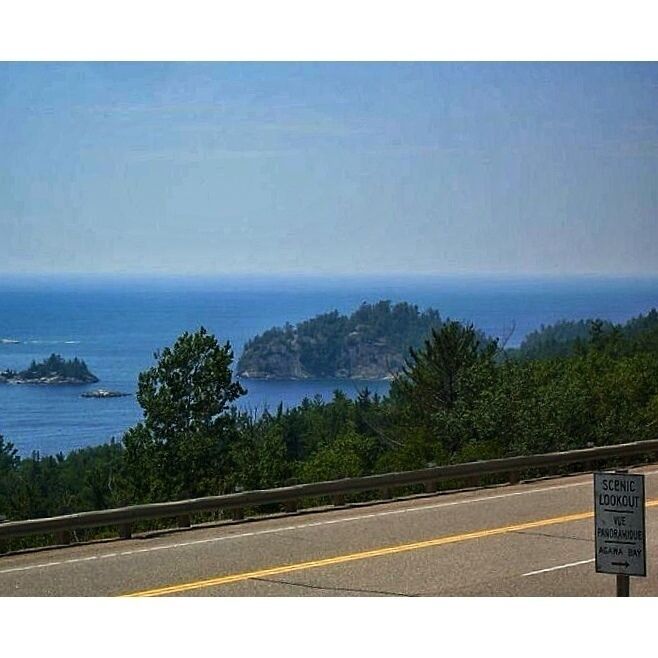 At the scenic lookout over Agawa Bay.